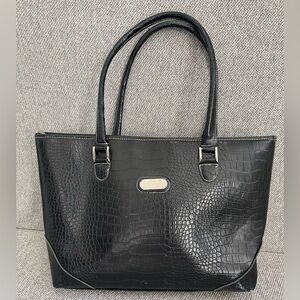 Bob Mackie Black Large Crocodile Embossed Design Shoulder Bag